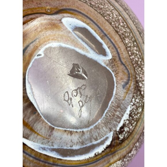 Vintage art glass vase, pink, green, gold, hand blown, signed Gozo Jean - Picture 10 of 10